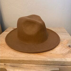 Wide Brim Felt Fedora Hat - Brown